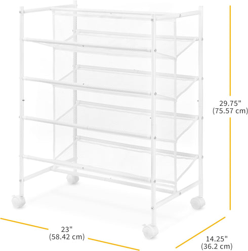 4-Tier 24 Sided4-Tier Whitmor Rolling Shoe Cart - Mesh & Metal - Holds up to pairs of Shoes - Double