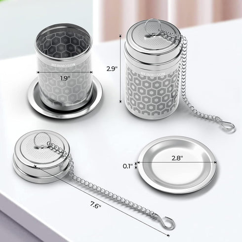 2 Pack Reinmoson Large Tea Infuser for Loose Tea & Spice Infuser for Cooking, Extra Fine Mesh Large Tea Strainers for Loose Tea, 304 Stainless Steel Loose Leaf Tea Steeper for Black Tea, Rooibos, etc by Reinmoson