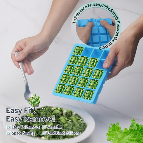 20 Section-0.5oz, 4 Pack) Food Grade Silicone Ice Cube Tray Food Container with Airtight Locking Lid, Perfect