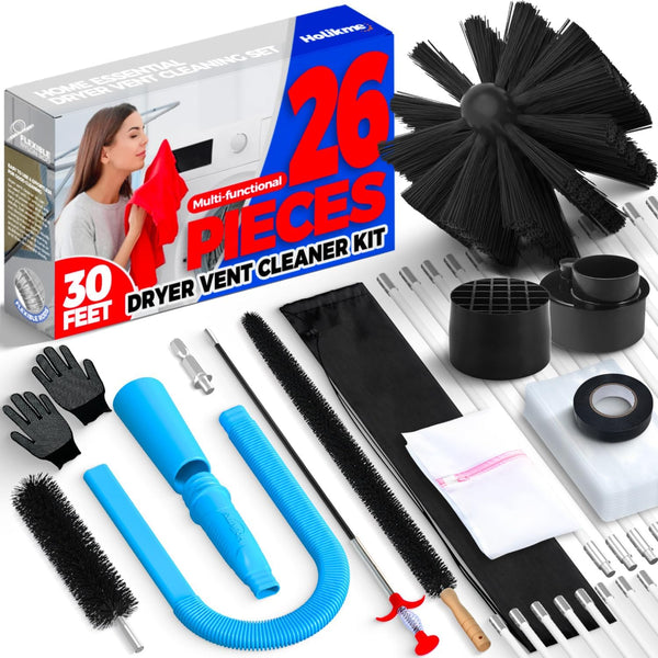 Holikme Dryer Vent Cleaner Kit, Dryer Cleaning Tool with Brush, Omnidirectional Blue Lint Vacuum Attachment