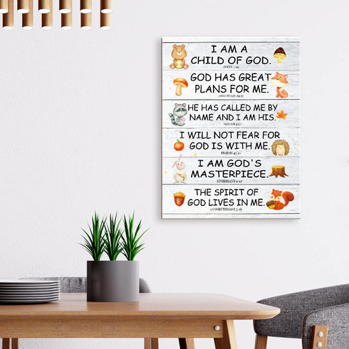 LISTNGBO 12" 15" Bible Verses Wall Decor for Kids,I Am Child Of God Scripture Wall Art Canvas Framed,Christian Kids