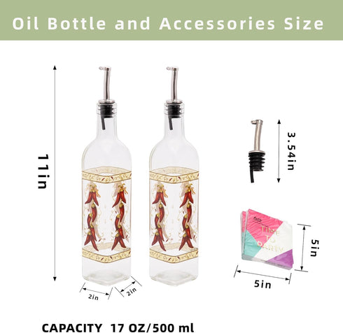 17 oz Set 2 2 Packs Topadorn Olive Oil Dispenser Bottle for Kitchen, Pcs Glass Oil Dispenser Bottle with Stainless