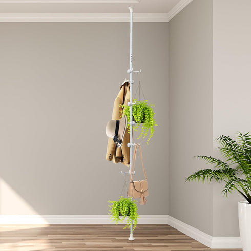 Corner Coat Rack - 12 Hook Tension Rod Plant Stand Stainless Steel