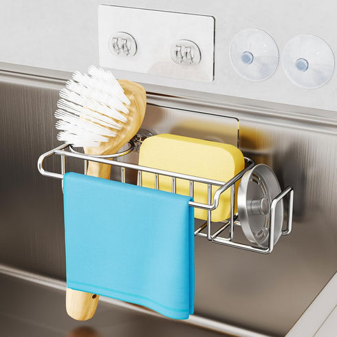 4 1 SUS304 HapiRm in Sink Caddy Sponge Holder, Stainless Steel Kitchen Brush Holder + Dish Cloth Hanger + Soap Rack +