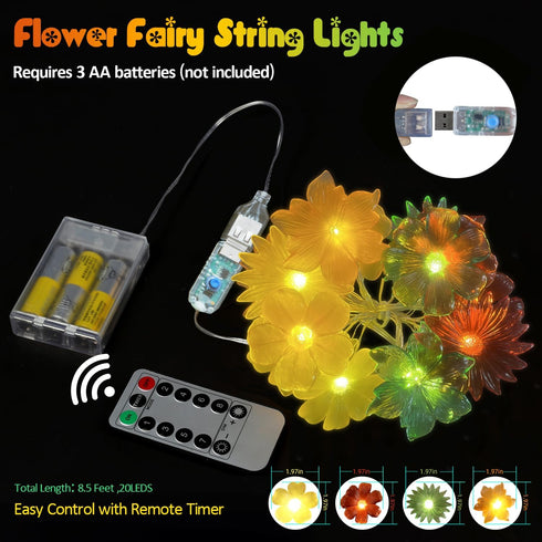 6.5ft 20LED JASHIKA Cute Flower Fairy Lights String of Flowers for Decorating Floral Garland for Wedding Christmas