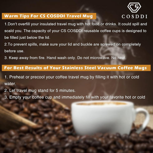 12 oz CS COSDDI Stainless Steel Vacuum Insulated Tumbler - Coffee Travel Mug Spill Proof with Lid - coffee Cup for Keep