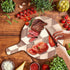 Acacia Wood Round Cutting Board with Handle, 9.85” x 13.75”, for Meat, Cheese, Pizza, Vegetables, Decorative Serving