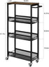 4 NANANARDOSO Tier Slim Storage Cart, Shelving Unit for Small Space, Rolling Storage Cart with Wooden Top and Metal