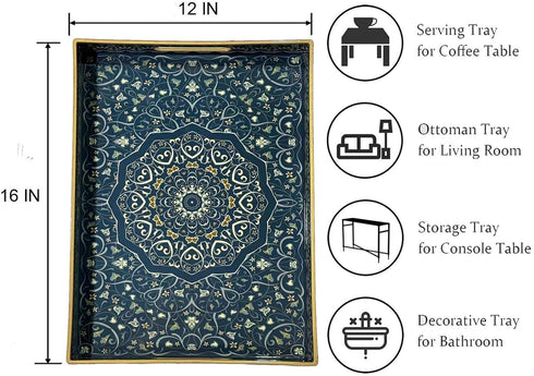 Decor,16" 12" Plastic Serving Tray with Handles,Large Ottoman Tray for Living Room,Large Rectangle Trays for Ottoman