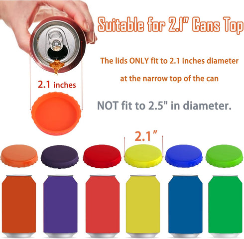 6 Pack 2.1" Silicone Soda Can Lids - Beer Coke Can Covers Spill-proof Food Grade Can Tops for Soda Beverage Energy