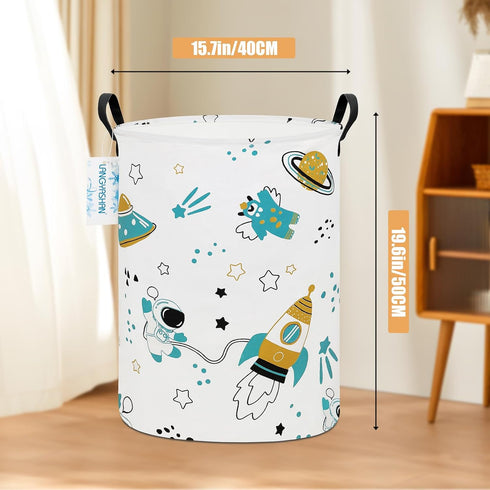 LANGYASHAN Storage Bin - Canvas Fabric Collapsible Organizer Basket for Laundry, Toy Bins, Gift Baskets (Round