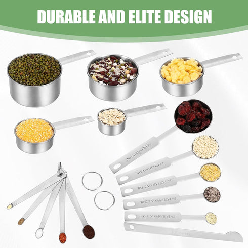 Measuring Cups and Spoons Set of 16, 5 Nesting Metal Cups, 5 Measuring Spoons, 1 Leveler, 5 Mini Spoons for Cooking.
