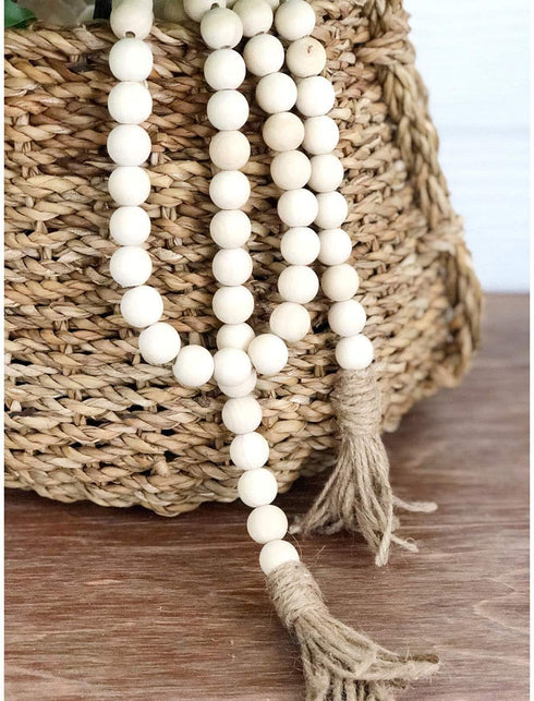 PINSUKO Natural Wood Bead Garland Set with Tassels, Farmhouse Beads, 57 Inches