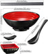 Unbreakable Ramen Bowl Set with Chopsticks and Spoon: 1 large Japanese Style Melamine Ramen Bowl, Dipping Bowl and Chopsticks and Stand for Asian Pho Soup Thai Miso Udon Wonton (1 Bowl Set, Red-Black) by Practimondo