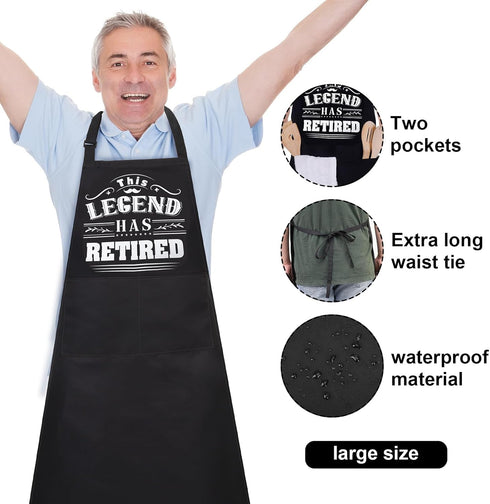 This Legend Has Retired Apron, Funny BBQ Apron with 2 Pockets, Waterproof Dad Cooking Apron for Grilling