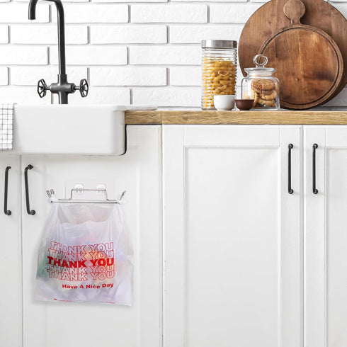 4 Tandefio Pcs Stainless Steel Trash Bag Holder for Kitchen Cabinet Door and Cupboards with Wall Sticker Base Portable