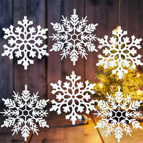 6pcs Large White Snowflakes Ornaments, 12 Big Plastic Glitter Snowflake for Winter Indoor Outdoor Christmas Decorations