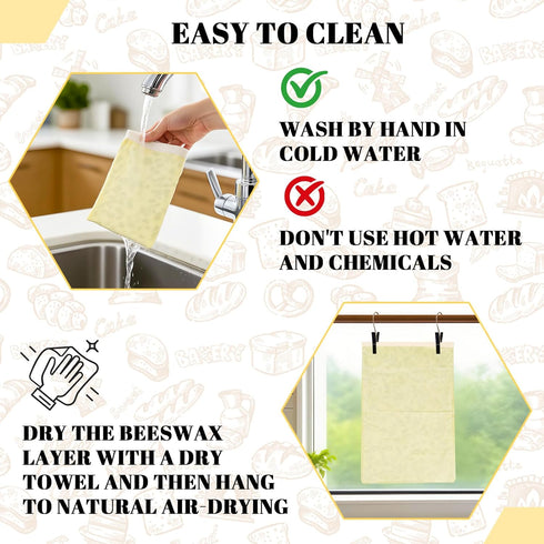 EHZYP 2 Pack 17x13 Inch Beeswax Bread Bags - Reusable Bread Storage Bags,Bees Wax Lined Bread Bags for Home Cooks fresh