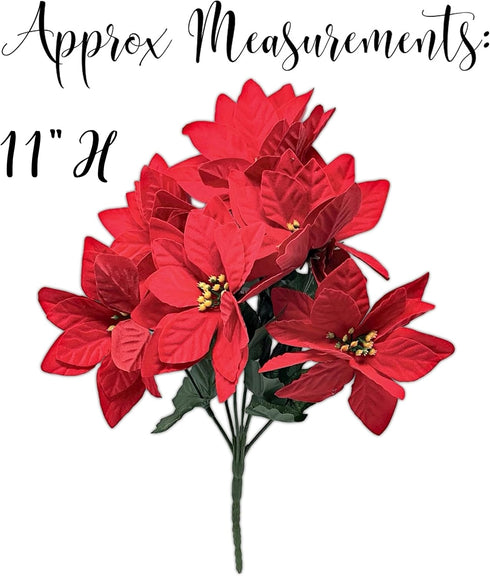 BANBERRY DESIGNS Poinsettia Picks - Set of 7 Red Christmas Flowers, 11" H Poinsettia Flower Bunch