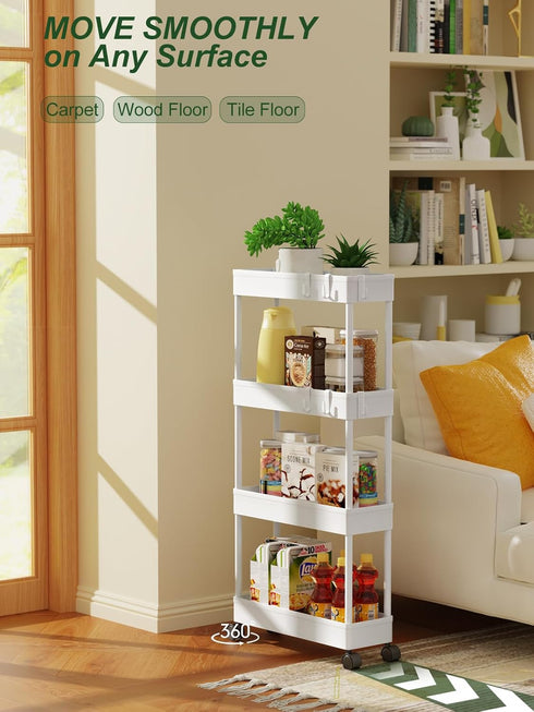 5.1" 4 LEHOM Slim Storage Cart - Tiers Bathroom Organizer Mobile Shelving Unit Storage Rolling Utility Cart Slide Out