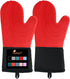 Silicone Oven Mitts - Red Heat Resistant 500F 13.6 in Waterproof Grippy Design for Cooking and Baking