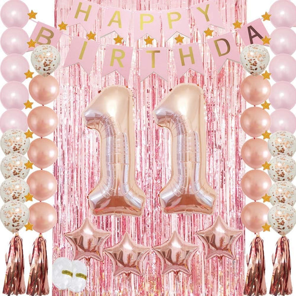 11th Birthday Decorations for Girls - Rose Gold 11 Birthday Party Supplies, Balloons Decoration for Her