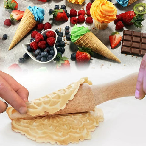 2Pcs Reusable Ice Cream Cone Molds, Wooden Cream Horn Molds for Waffle Cones, Pizzelle Roller, DIY Kitchen Cooking