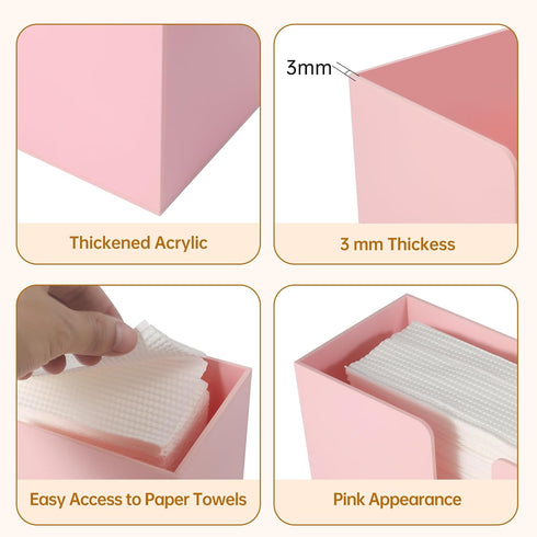 Countertop, Acrylic Paper Towel Holder Pink Paper Towel Dispenser, Napkin Holder, Suitable for Z-fold, C-fold