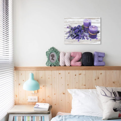 EBENG Bathroom Decor Wall Art, Purple Canvas Pictures for Wall, Farmhouse Modern Framed Artwork, 12x16 Inch