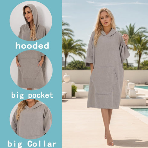 Swimmer Surf Poncho Hooded Beach Towel Quick Dry, Terry Cloth Changing with Oversize Pockets, Swim Cover Up for Adults