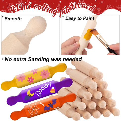 FFNIU 20PCS (4.1 Inches) Mini Rolling Pins for Crafts, Small Wooden Dough Roller for Children in the Kitchen Baking