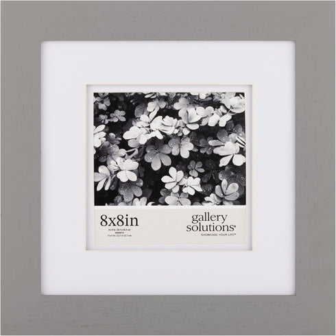 Gallery Solutions 8"x8" Flat Grey Wall Frame with Double White Mat for 5"x5" Photos