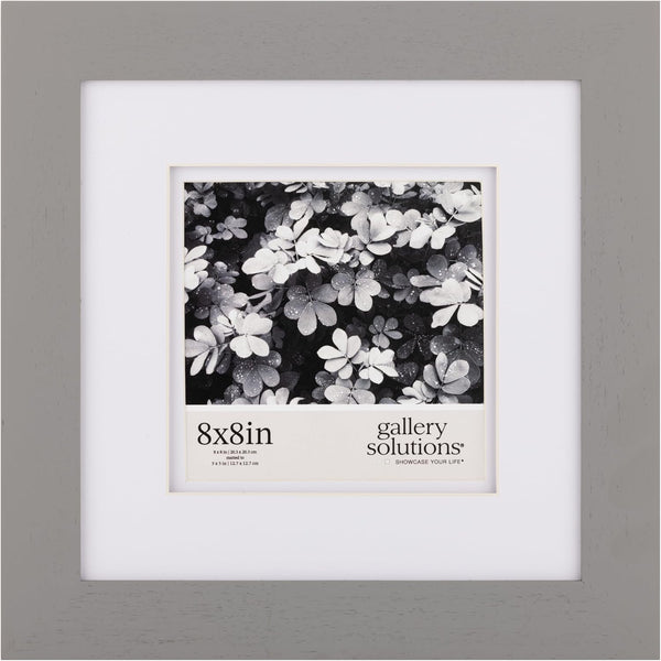 Gallery Solutions 8"x8" Flat Grey Wall Frame with Double White Mat for 5"x5" Photos