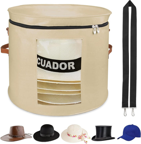 Large Hat Storage Box for Women & Men, 19" D x 17" H Foldable Round Organizer with Dustproof Lid for Travel