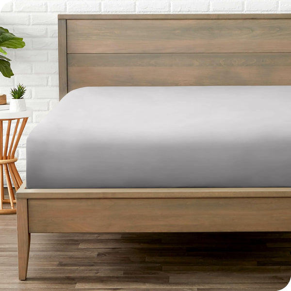 Bare Home Fitted Bottom Sheet Queen, Premium 1800 Microfiber, Ultra-Soft, Light Grey