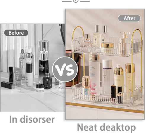 Bathroom Counter Organizer, 2 Tier Clear Cosmetics Skincare Shelf for Makeup, Perfume, Dresser Vanity Tray