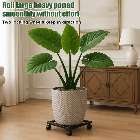 DEELF OUTLET 1 Packs 13.6 inches Large Metal Plant Caddy with PU Wheels Square Planter Dolly Pot Mover Rollers Wrought