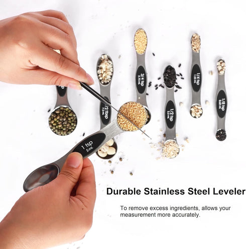Magnetic Measuring Spoons Set, Stainless Steel with Leveler, Stackable Tablespoon Measure Spoon for Baking, Kitchen