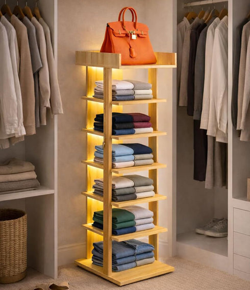 Generic 6 Closet, 7-12 Tier Wooden Freestanding Shoe Rack with LED Ambient Lighting, Slim Narrow Vertical Shoe