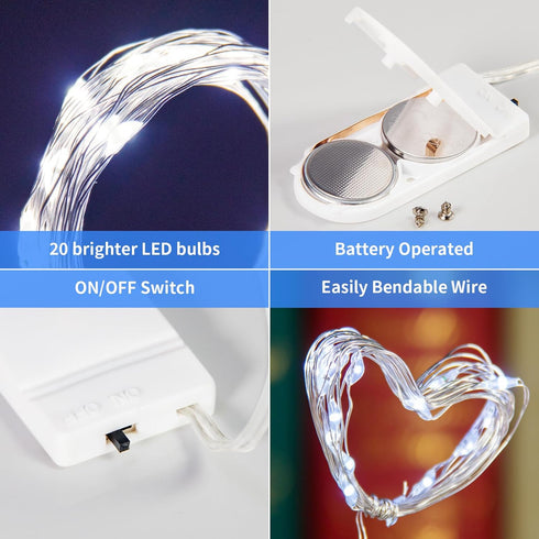 7.2ft 20 (6 Pack) TingMiao Cool White Fairy String Lights Battery Operated LED Starry Lights LEDs Silvery Copper Wire