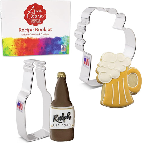 Ann Clark 2-Pc. Cocktail Cookie Cutters Set, Beer Mug/Stein & Beer/Soda Bottle, Made in the USA