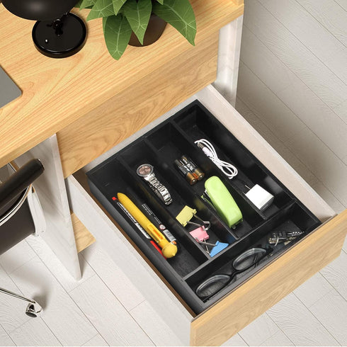 Small Kitchen Utensils Drawer Organizer, Black Wooden Flatware Tray, Silverware Divider for Fork Spoon Holder in Drawer