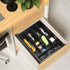 Small Kitchen Utensils Drawer Organizer, Black Wooden Flatware Tray, Silverware Divider for Fork Spoon Holder in Drawer
