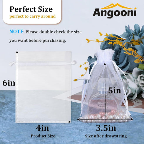 100PCS 4x6 Inch Organza Gift Bags - Premium Sheer Drawstring Pouch for Jewelry Party Wedding Favor (White)