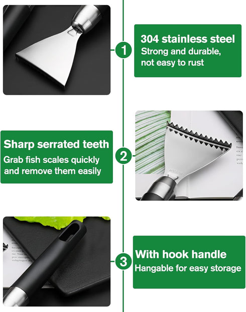 2 Pack Fish Scale Remover, 304 Stainless Steel Scraping Tool, Serrated Fish Cleaning Tools for Restaurant and Home