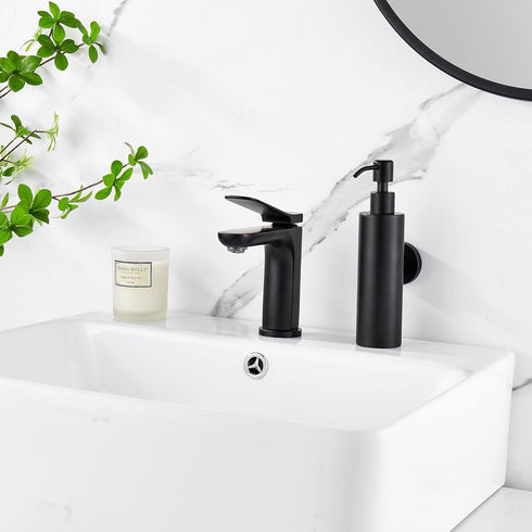 BATHSIR Matte Black Soap Dispenser, Refillable Wall Mounted Shower Soap Dispenser, Stainless Steel Clear Hand Soap Pump