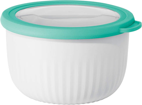 Oggi Prep, Store & Serve Plastic Bowl - 1.4 qt with See-Thru Lid, Dishwasher, Microwave & Freezer Safe, White/Aqua