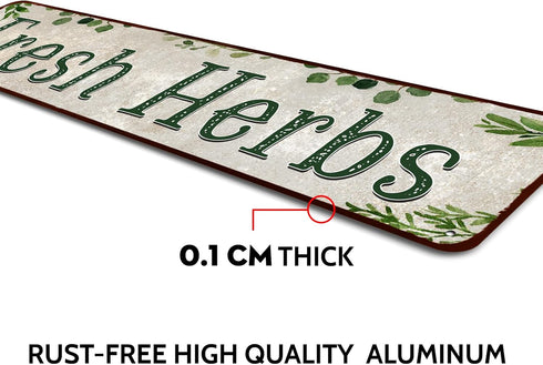 Fresh Herbs Metal Sign, Country Farmhouse Home Gardener Decor, 4" x 16"