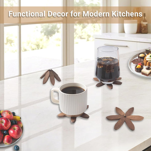 Set Yuoyar Coasters, Wooden Tree-Shaped sapele Wood Drink Coasters for Coffee Table, Kitchen Table Decor
