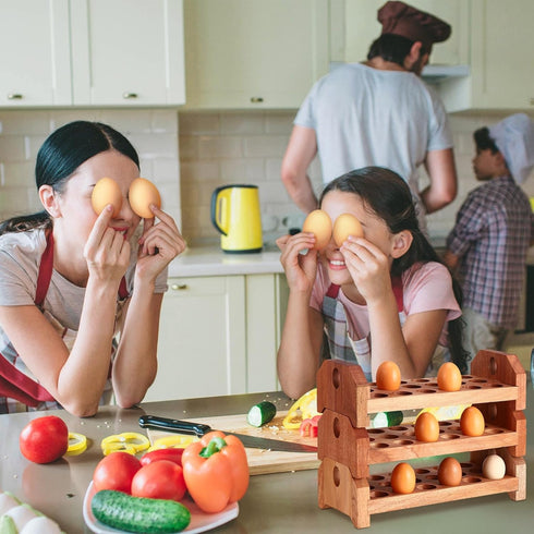 3 54-hole Countertop Patelai Tier Wooden Egg Holder Stackable Egg Storage Trays Organizer Eggs Container Rack